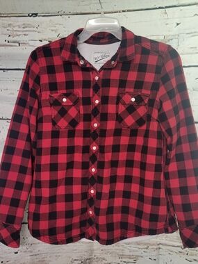 BC Clothing Women's Sherpa Lined Buffalo Plaid Flannel Shirt Jacket Red Black Sm